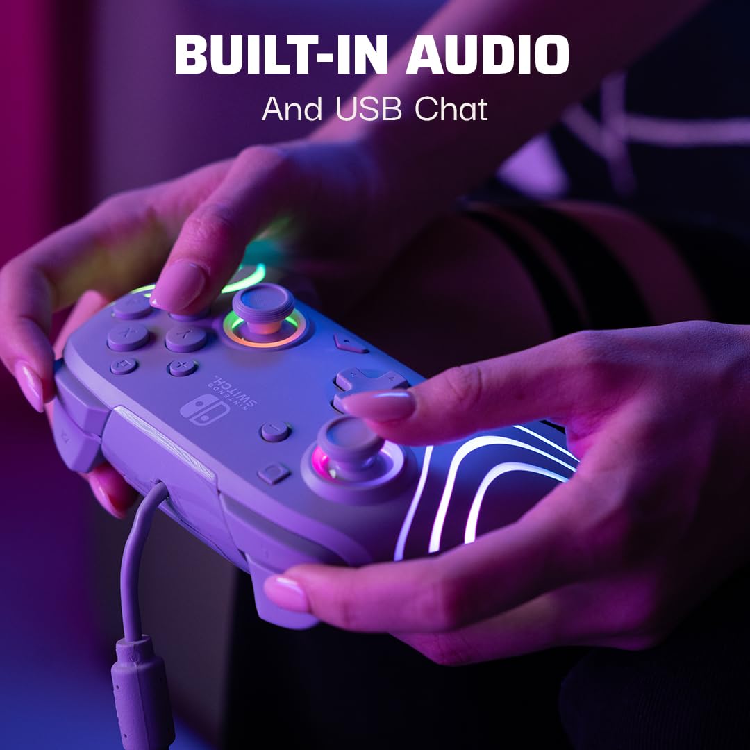 PDP Afterglow Wave Wired RGB Gaming Controller for Nintendo Switch 2. Lite | Also works with Switch OLED. RGB LED Lighting. 2 Mappable Back Buttons. Audio Controls. Headset Jack. Motion Controls. Gray