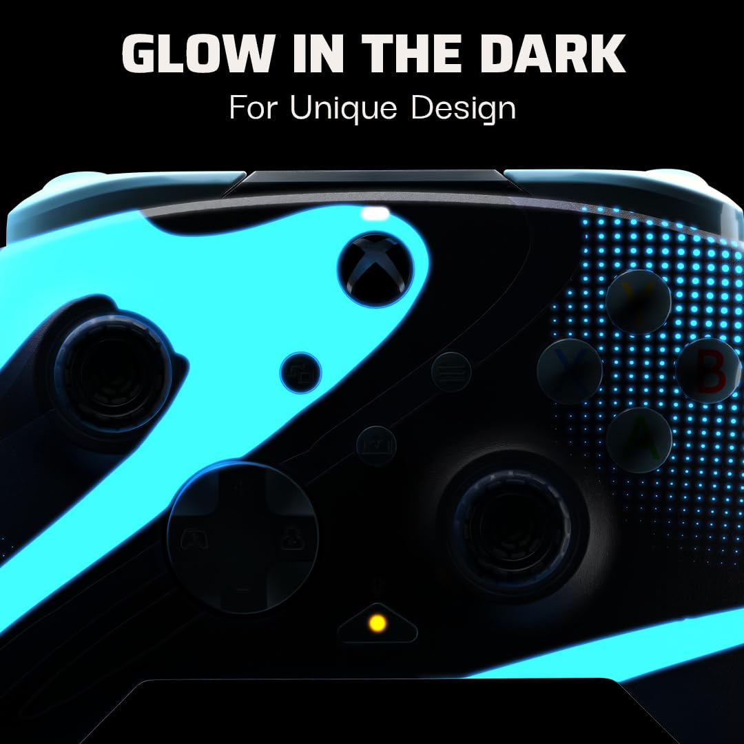 PDP Gaming REMATCH GLOW Enhanced Wired ControllerLicensed Xbox Series X|S Gamepad, Xbox One, Windows PC, Mappable Back Buttons, Audio Controls, Customizable Companion App: Blue Tide Glow in the Dark