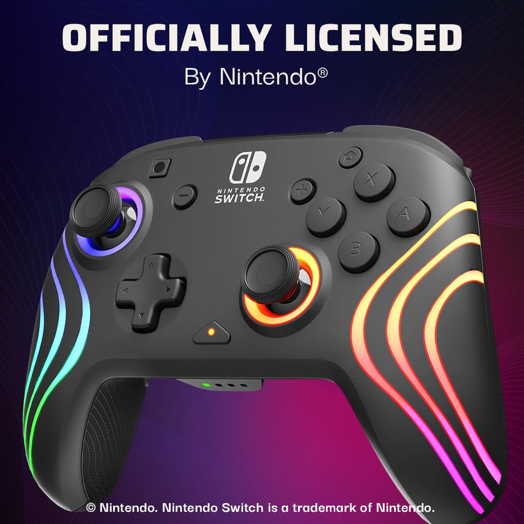 PDP Afterglow Wave Wireless RGB Gaming Controller for Nintendo Switch 2 | Nintendo Switch Lite. OLED. RGB LED Lighting. App Customization. Rechargeable 20-Hr Battery. 2 Mappable Back Buttons. Black
