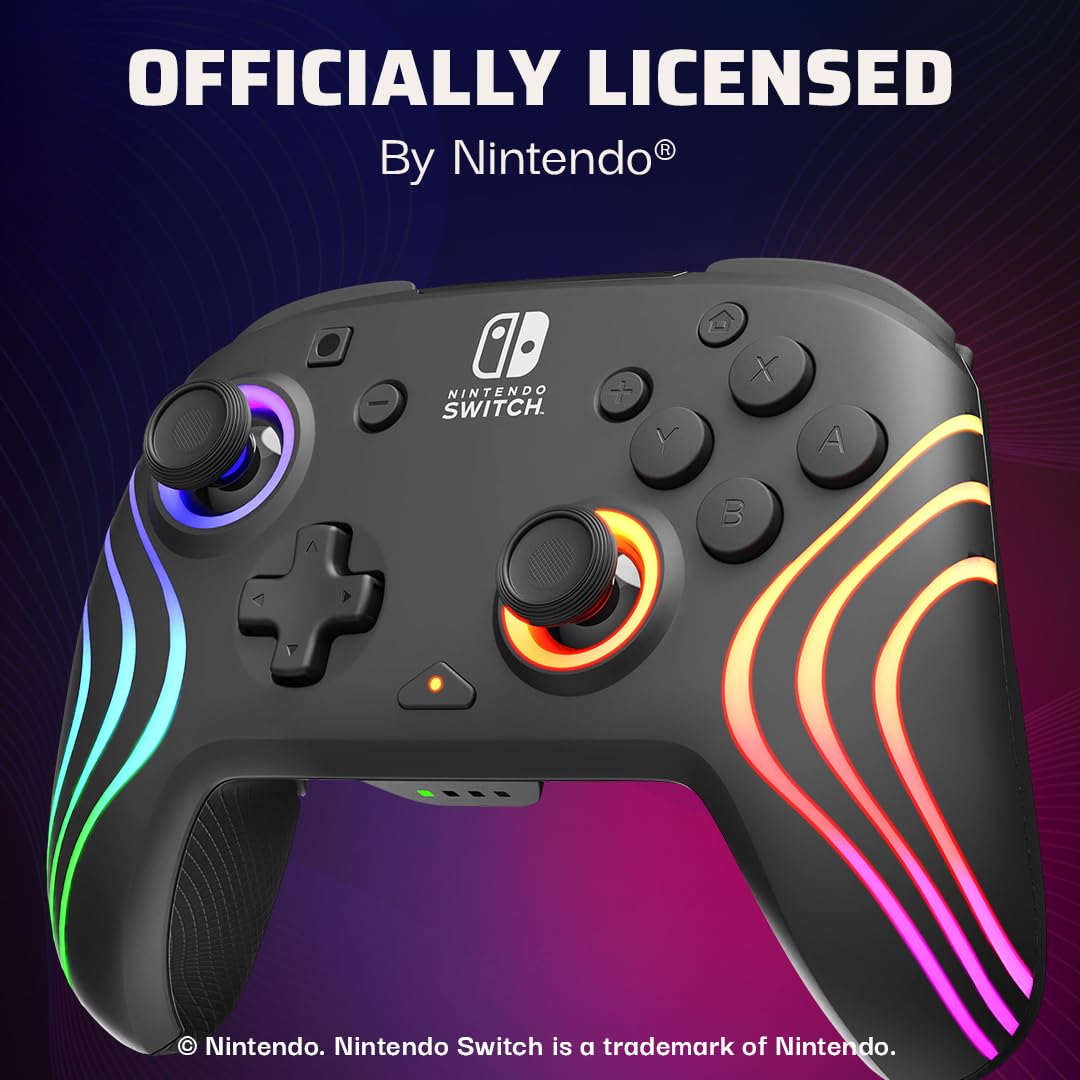 PDP Afterglow Wave Wireless RGB Gaming Controller for Nintendo Switch 2 | Nintendo Switch Lite. OLED. RGB LED Lighting. App Customization. Rechargeable 20-Hr Battery. 2 Mappable Back Buttons. Black