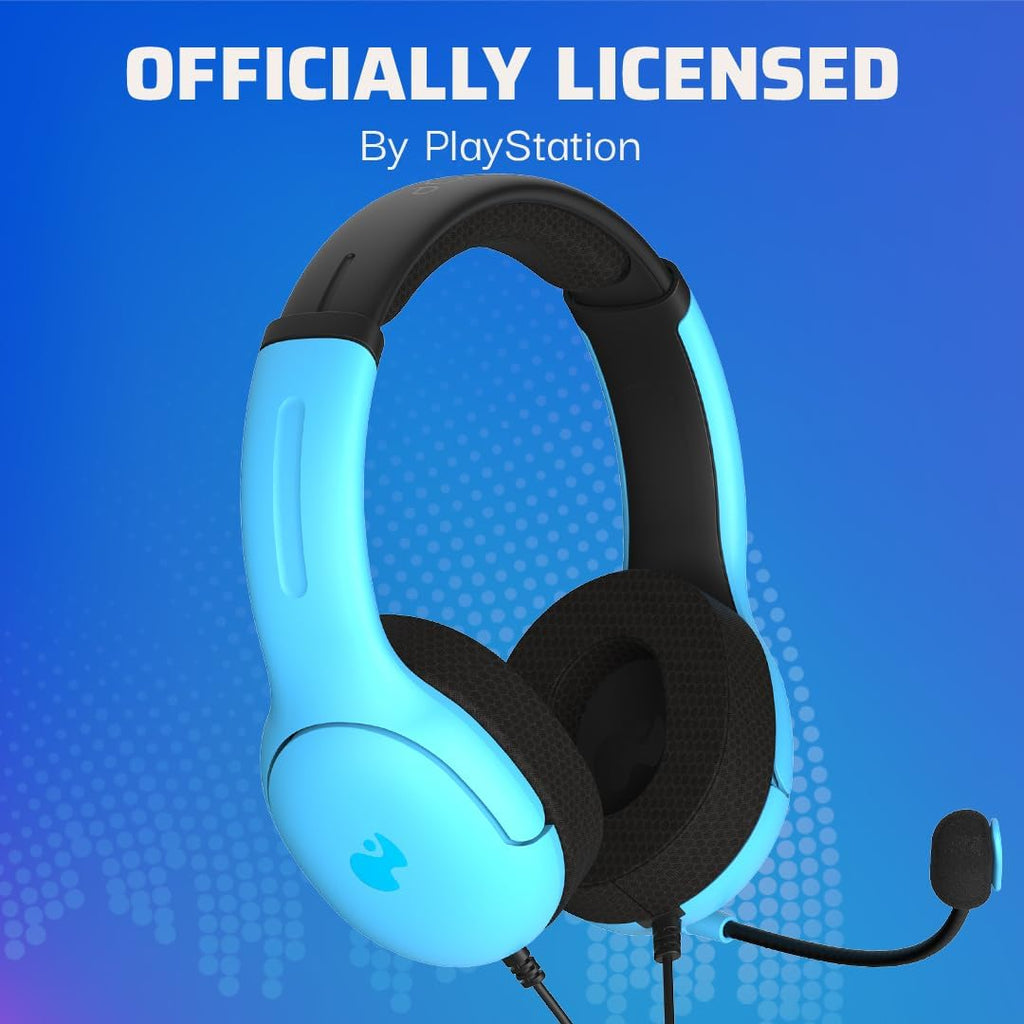 PDP AIRLITE Wired Stereo Gaming Headset. Officially Licensed by Sony PlayStation 5. PS5/PS4/PS3/PC. Lightweight Durable Headphones. 3.5mm Audio Jack. Noise-canceling Flip-to-Mute Mic. Neptune Blue