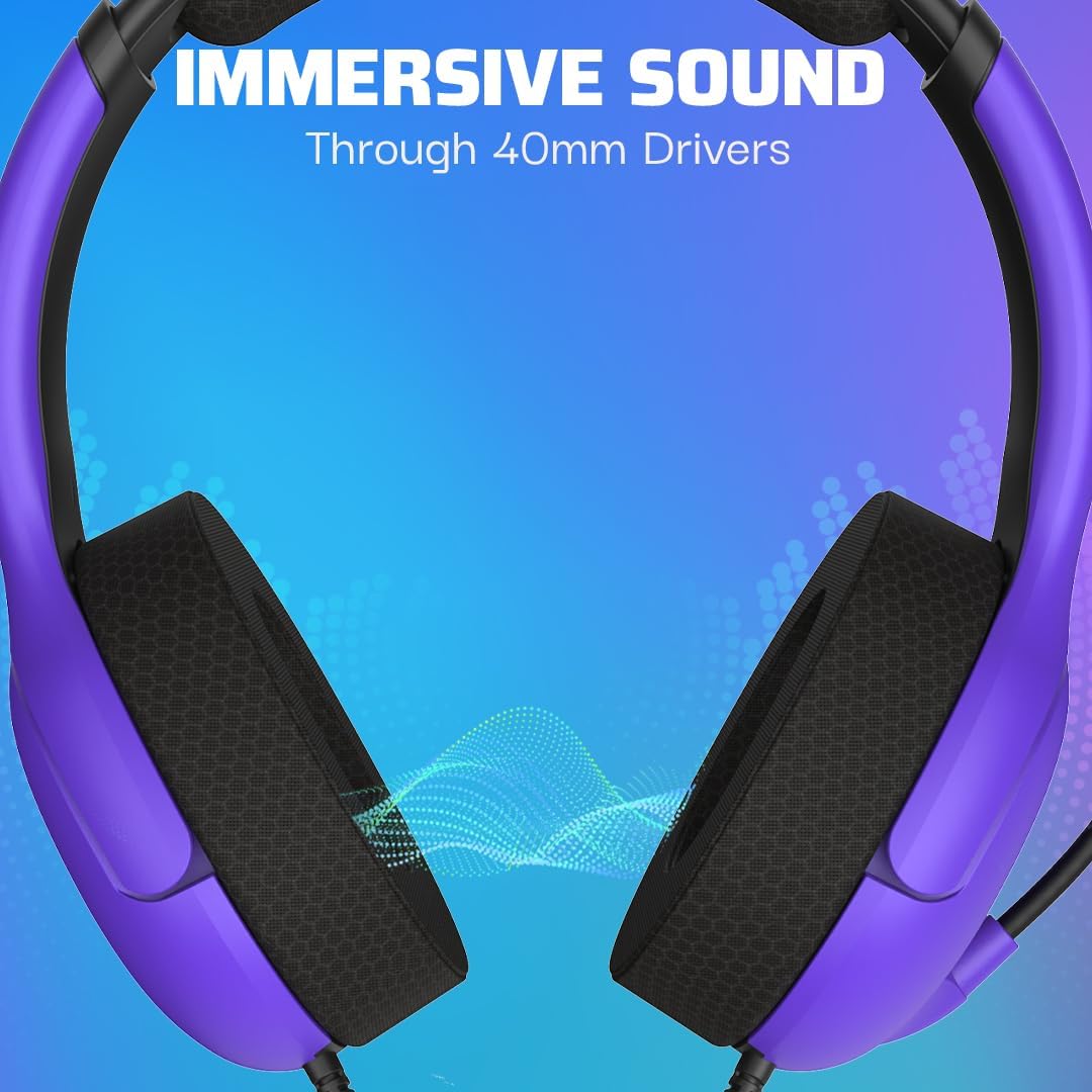 PDP Airlite Wired Gaming Headset for PS5. PS5. PlayStation & PC | Licensed for PlayStation. Noise-Cancelling Flip-to-Mute Mic. Lightweight yet Durable Design. 3.5mm Jack. Ultraviolet Purple