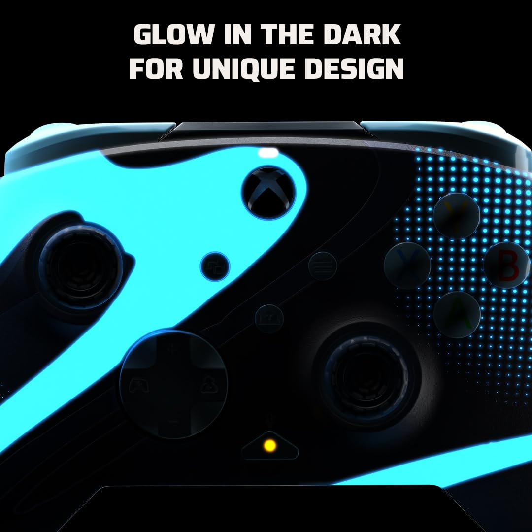 PDP Gaming REMATCH GLOW Enhanced Wired ControllerLicensed Xbox Series X|S Gamepad, Xbox One, Windows PC, Mappable Back Buttons, Audio Controls, Customizable Companion App: Blue Tide Glow in the Dark