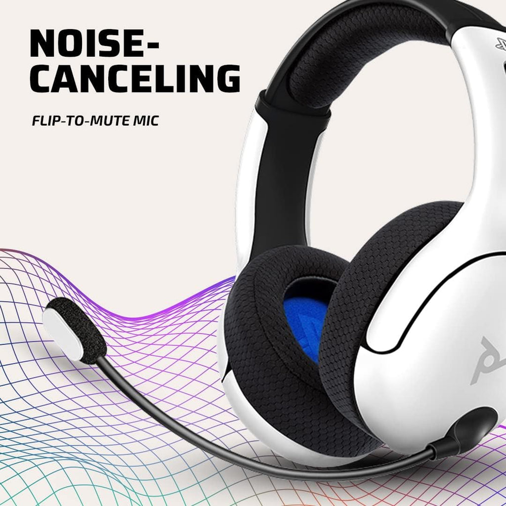 PDP LVL50 Wireless Stereo Gaming Headset. Officially Licensed by Sony PlayStation 5. PS5/PS4/PS3/PC. Lightweight Durable 40 Foot Connection. Noise-canceling Flip-to-Mute Mic. White