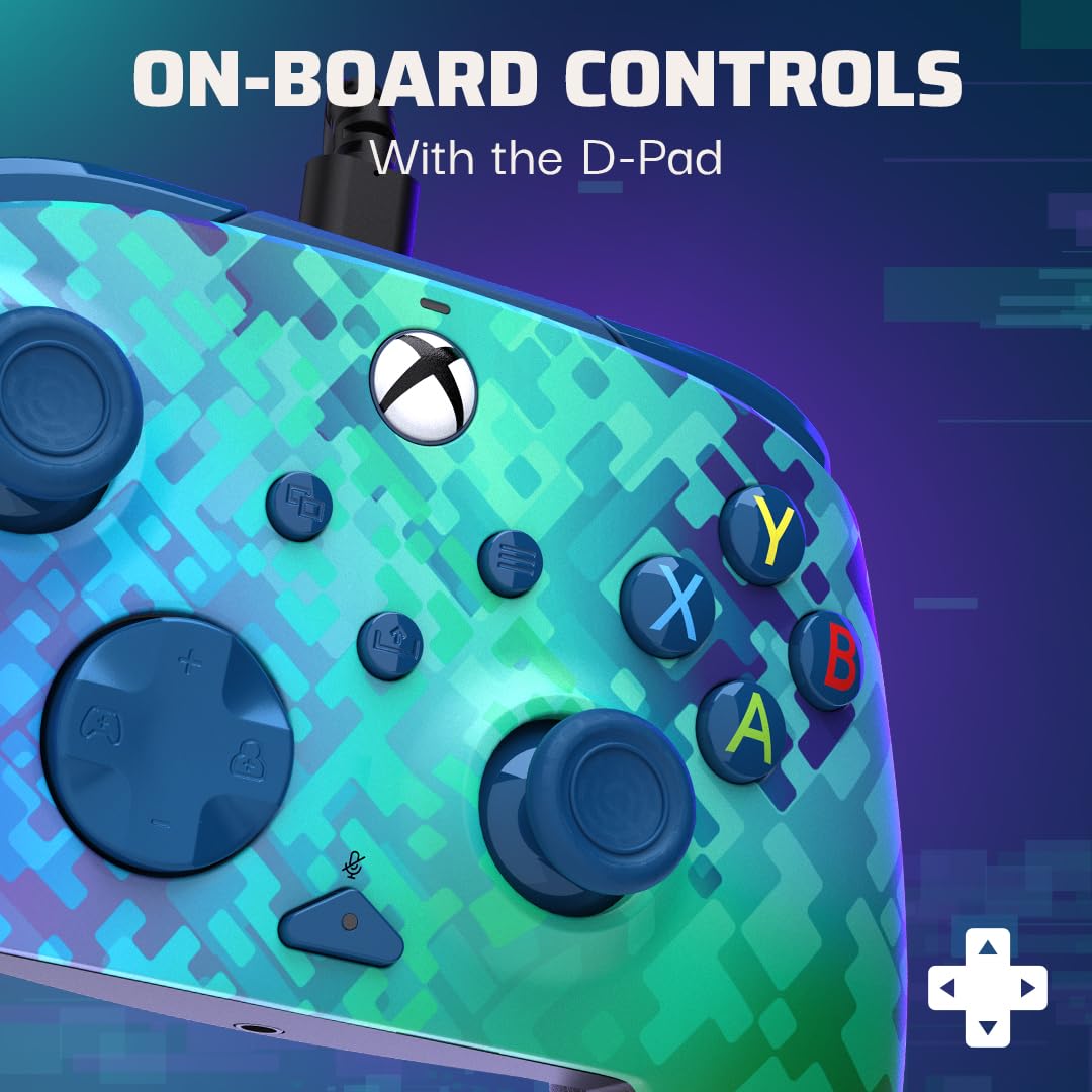 PDP Gaming REMATCH Enhanced Wired Gaming ControllerLicensed Xbox Series X|S Gamepad, Xbox One, PC, Mappable Back Buttons, Customizable Triggers, Audio Control, Companion App: Glitch Green/Blue