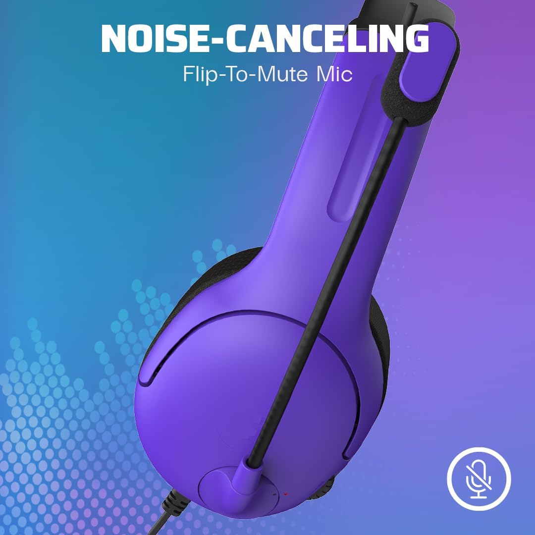PDP Airlite Wired Gaming Headset for PS5. PS5. PlayStation & PC | Licensed for PlayStation. Noise-Cancelling Flip-to-Mute Mic. Lightweight yet Durable Design. 3.5mm Jack. Ultraviolet Purple
