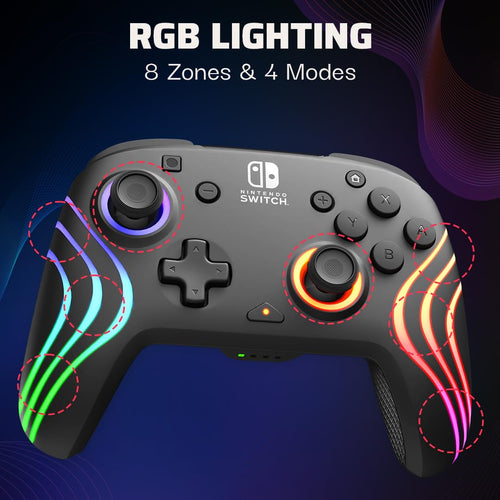PDP Afterglow Wave Wireless RGB Gaming Controller for Nintendo Switch 2 | Nintendo Switch Lite. OLED. RGB LED Lighting. App Customization. Rechargeable 20-Hr Battery. 2 Mappable Back Buttons. Black