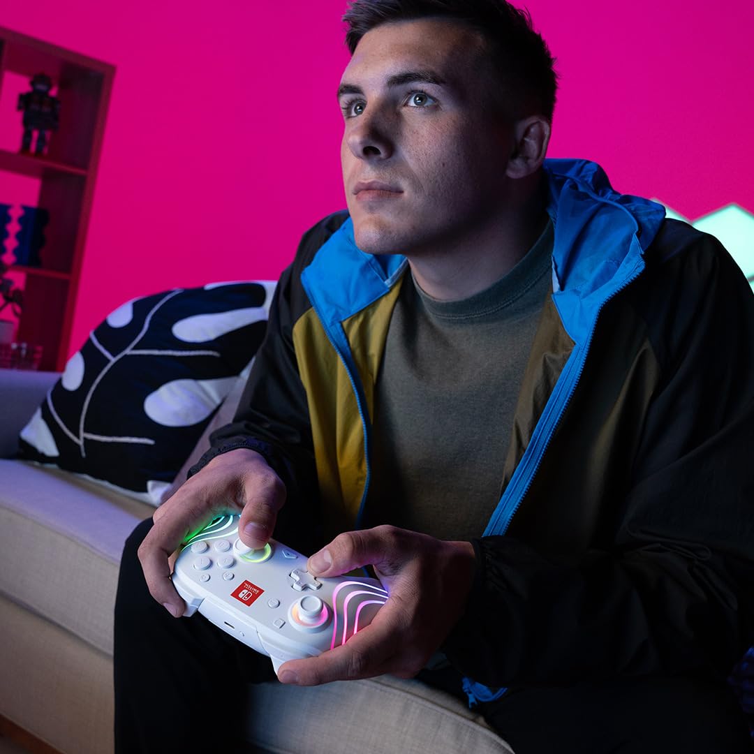 PDP Afterglow Wave Wireless RGB Gaming Controller for Nintendo Switch 2 | Nintendo Switch Lite. OLED. RGB LED Lighting. App Customization. Rechargeable 20-Hr Battery. 2 Mappable Back Buttons. White