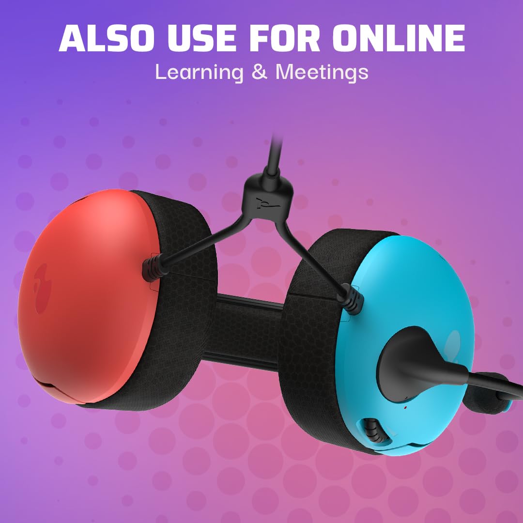 PDP Gaming LVL40 Airlite Stereo Headset for Nintendo Switch/Lite/OLED - Wired Power Noise Cancelling Microphone. Lightweight Soft Comfort On Ear Headphones (Mario Neon - Red & Blue)