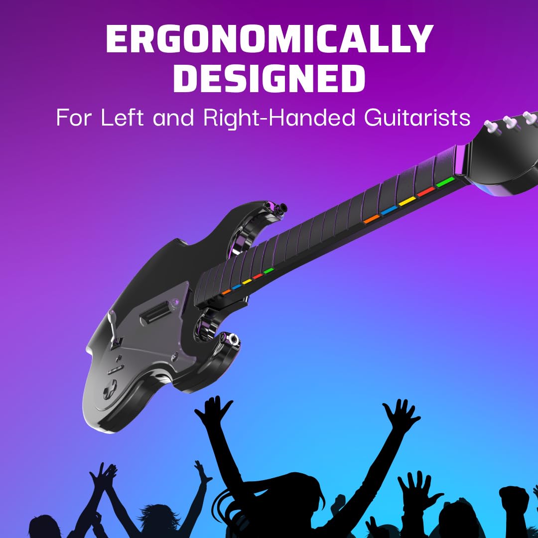 PDP Riffmaster Wireless Guitar Controller for PS5. PS4. PlayStation. PC | Licensed by Sony. Rock Band 4 & Fortnite Festival. 3.5mm audio jack. Rechargeable 36-Hr Battery. Collapsible Design - Black