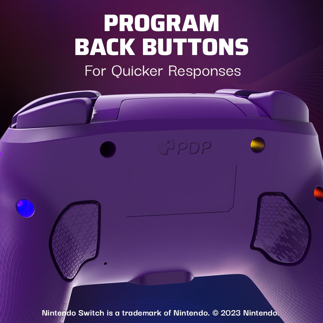 PDP Afterglow Wave Wireless RGB Gaming Controller for Nintendo Switch 2 | Nintendo Switch Lite. OLED. RGB LED Lighting. App Customization. Rechargeable 20-Hr Battery. 2 Mappable Back Buttons. Purple