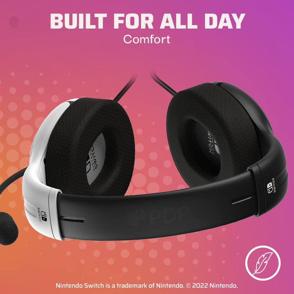 PDP Gaming AIRLITE Stereo Headset with Mic for Nintendo Switch/Switch Lite/OLED - Wired Power Noise Cancelling Microphone. Lightweight. Soft Comfort On Ear Headphones (Black & White)