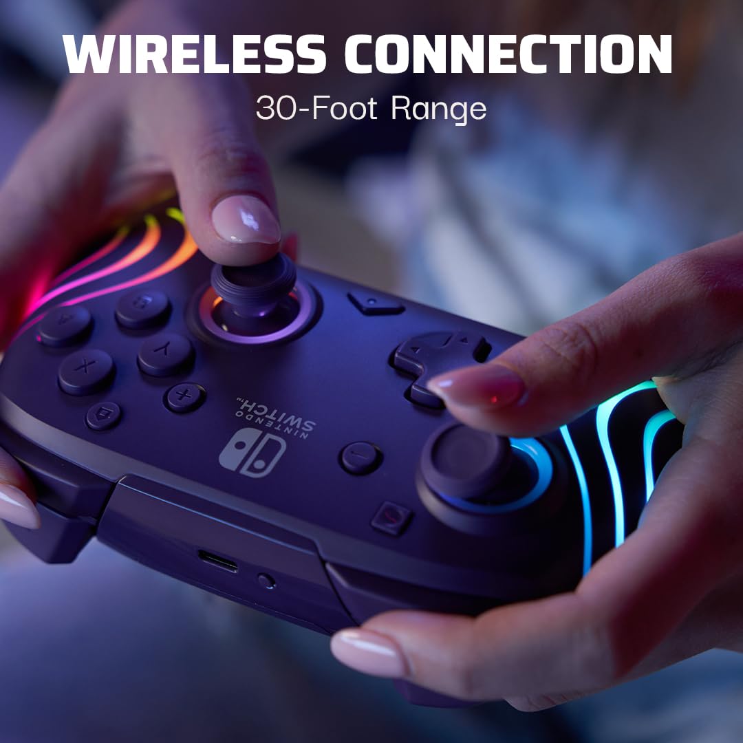 PDP Afterglow Wave Wireless RGB Gaming Controller for Nintendo Switch 2 | Nintendo Switch Lite. OLED. RGB LED Lighting. App Customization. Rechargeable 20-Hr Battery. 2 Mappable Back Buttons. Purple