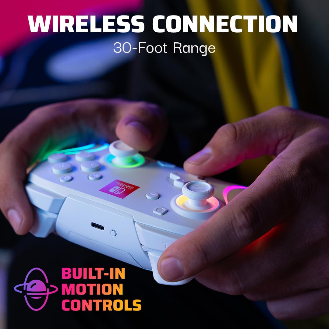 PDP Afterglow Wave Wireless RGB Gaming Controller for Nintendo Switch 2 | Nintendo Switch Lite. OLED. RGB LED Lighting. App Customization. Rechargeable 20-Hr Battery. 2 Mappable Back Buttons. White
