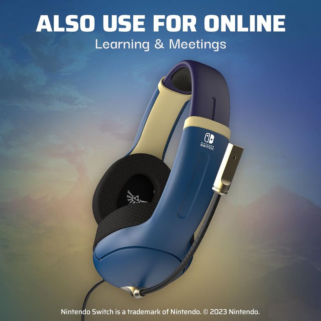 PDP Airlite Wired Gaming Headset for Nintendo Switch 2. Switch Lite. OLED | Flexible Noise-Cancelling Mic. Lightweight Design. Soft Ear Cushions. On-Ear Volume Controls. Zelda Hyrule Blue Edition