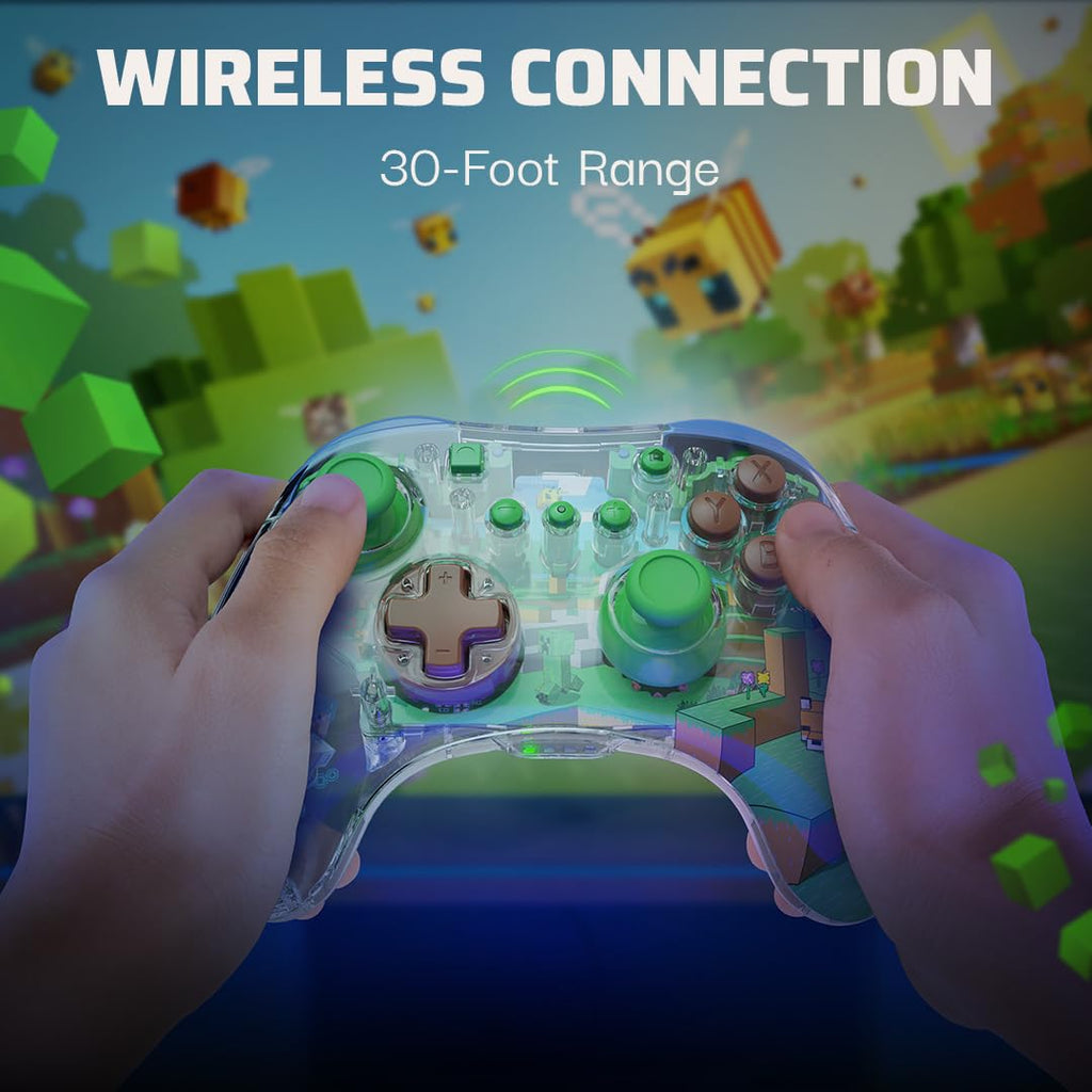 PDP REALMz Wireless Controller: Minecraft Steve for Nintendo Switch 2 | Licensed for Nintendo & SEGA, Customizable LED Lighting, 40-Hr Battery, Motion Controls, Forest Biome Theme