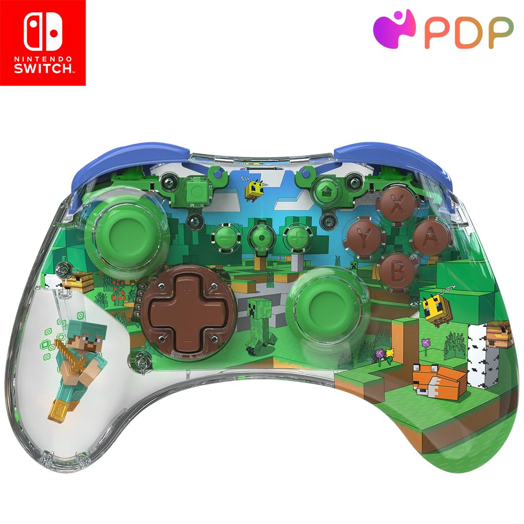 PDP REALMz Wireless Controller: Minecraft Steve for Nintendo Switch 2 | Licensed for Nintendo & SEGA, Customizable LED Lighting, 40-Hr Battery, Motion Controls, Forest Biome Theme