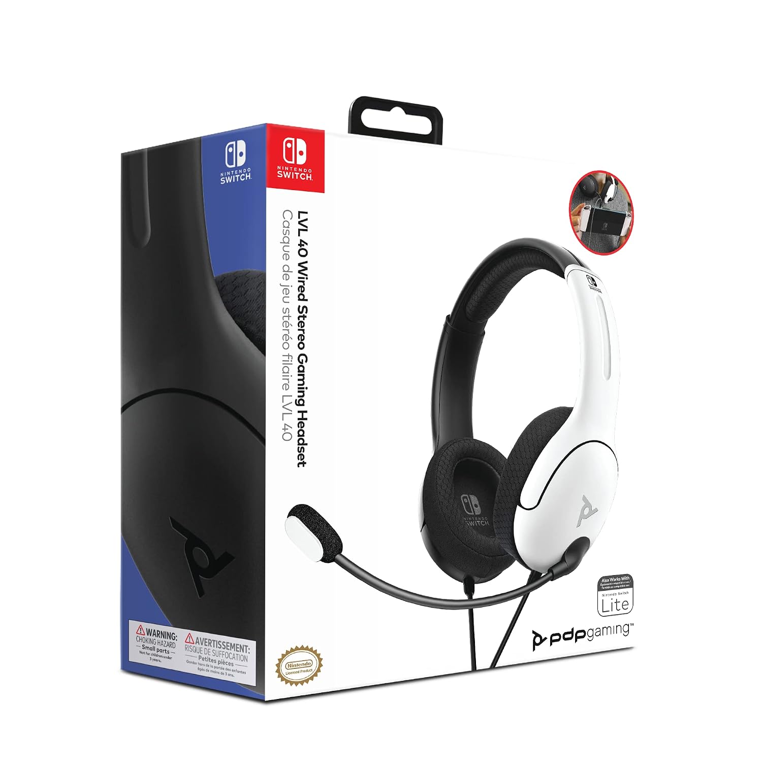 PDP Gaming AIRLITE Stereo Headset with Mic for Nintendo Switch/Switch Lite/OLED - Wired Power Noise Cancelling Microphone. Lightweight. Soft Comfort On Ear Headphones (Black & White)