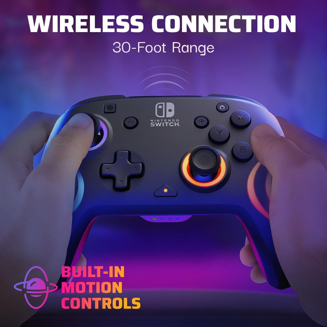 PDP Afterglow Wave Wireless RGB Gaming Controller for Nintendo Switch 2 | Nintendo Switch Lite. OLED. RGB LED Lighting. App Customization. Rechargeable 20-Hr Battery. 2 Mappable Back Buttons. Black