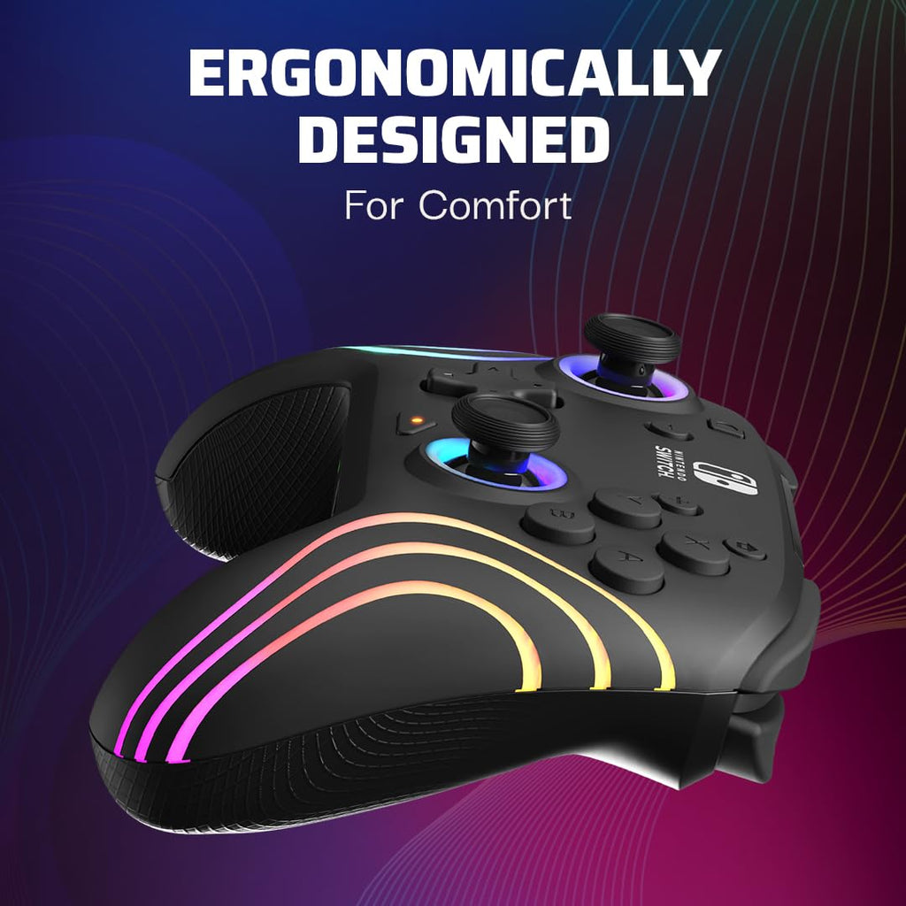 PDP Afterglow Wave Wireless RGB Gaming Controller for Nintendo Switch 2 | Nintendo Switch Lite. OLED. RGB LED Lighting. App Customization. Rechargeable 20-Hr Battery. 2 Mappable Back Buttons. Black
