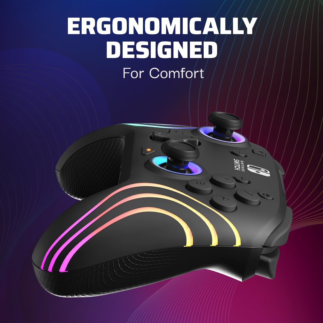 PDP Afterglow Wave Wireless RGB Gaming Controller for Nintendo Switch 2 | Nintendo Switch Lite. OLED. RGB LED Lighting. App Customization. Rechargeable 20-Hr Battery. 2 Mappable Back Buttons. Black