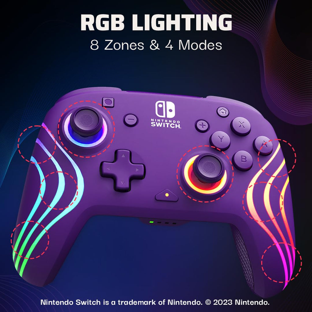 PDP Afterglow Wave Wireless RGB Gaming Controller for Nintendo Switch 2 | Nintendo Switch Lite. OLED. RGB LED Lighting. App Customization. Rechargeable 20-Hr Battery. 2 Mappable Back Buttons. Purple