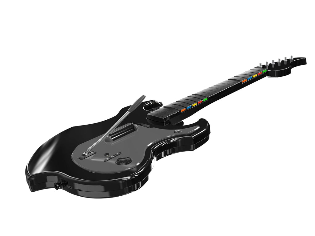 PDP Riffmaster Wireless Guitar Controller for PS5. PS4. PlayStation. PC | Licensed by Sony. Rock Band 4 & Fortnite Festival. 3.5mm audio jack. Rechargeable 36-Hr Battery. Collapsible Design - Black