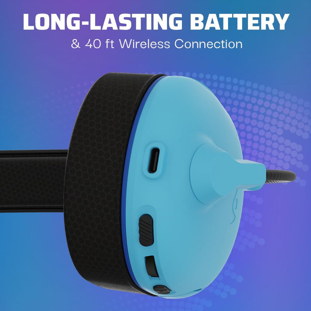 PDP AIRLITE Pro Wireless Stereo Gaming Headset. Officially Licensed by Sony PlayStation 5. PS5/PS4/PS3/PC. Lightweight Durable 40 Foot Connection. Noise-canceling Flip-to-Mute Mic. Neptune Blue