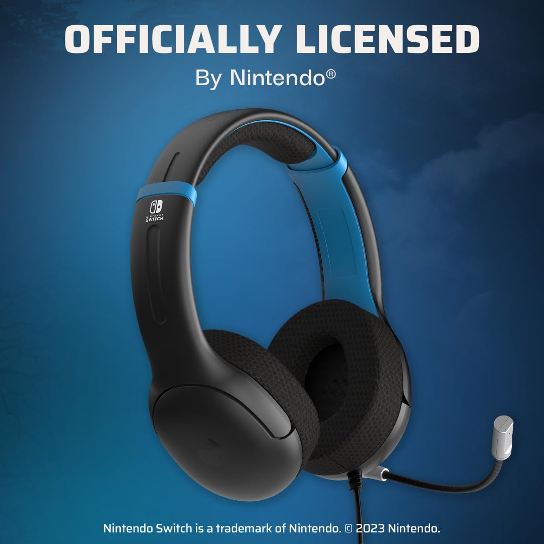 PDP Gaming AIRLITE Stereo Headset with Mic for Nintendo Switch/Lite/OLED - Wired Power Noise Cancelling Microphone. Lightweight. Soft Comfort On Ear Headphones (Moonlight Black/Blue)