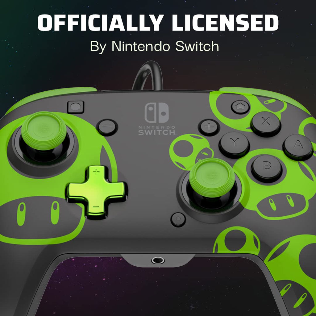 PDP Rematch Wired Gaming Controller: 1-Up Mushroom, Nintendo Switch 2, Lite | Switch Licensed, OLED, Glow-in-the-Dark Design, Audio Controls, 2 Mappable Back Buttons, Gamepad, Super Mario 1-Up Mushroom