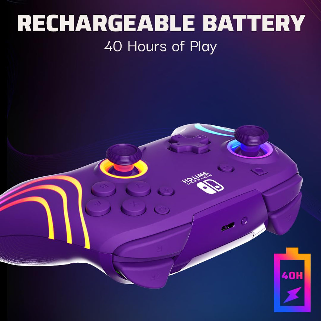 PDP Afterglow Wave Wireless RGB Gaming Controller for Nintendo Switch 2 | Nintendo Switch Lite. OLED. RGB LED Lighting. App Customization. Rechargeable 20-Hr Battery. 2 Mappable Back Buttons. Purple