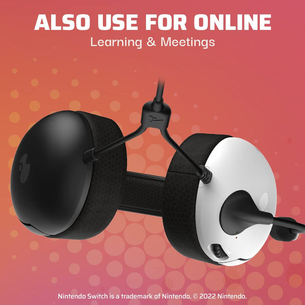 PDP Gaming AIRLITE Stereo Headset with Mic for Nintendo Switch/Switch Lite/OLED - Wired Power Noise Cancelling Microphone. Lightweight. Soft Comfort On Ear Headphones (Black & White)