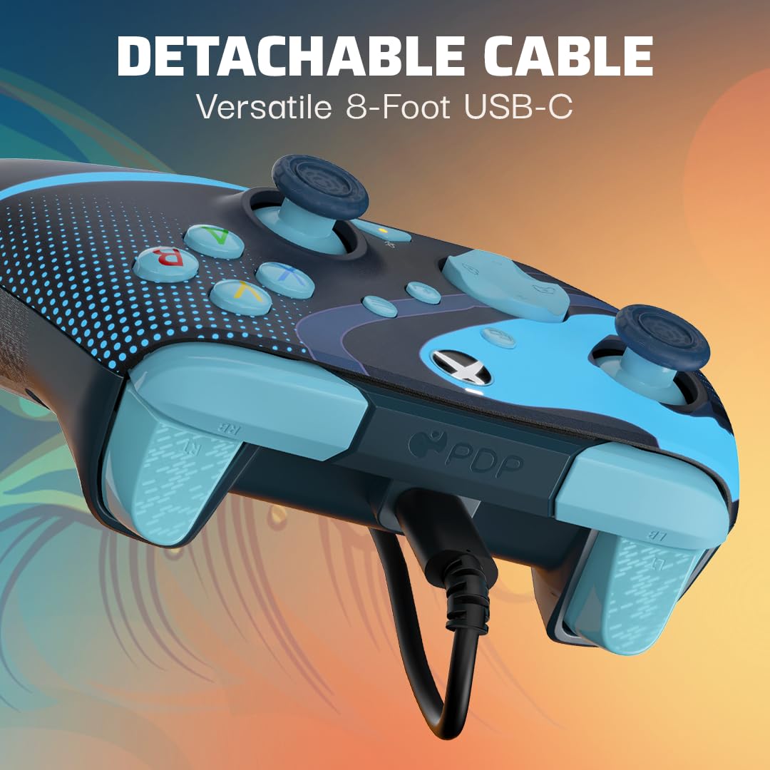 PDP Gaming REMATCH GLOW Enhanced Wired ControllerLicensed Xbox Series X|S Gamepad, Xbox One, Windows PC, Mappable Back Buttons, Audio Controls, Customizable Companion App: Blue Tide Glow in the Dark