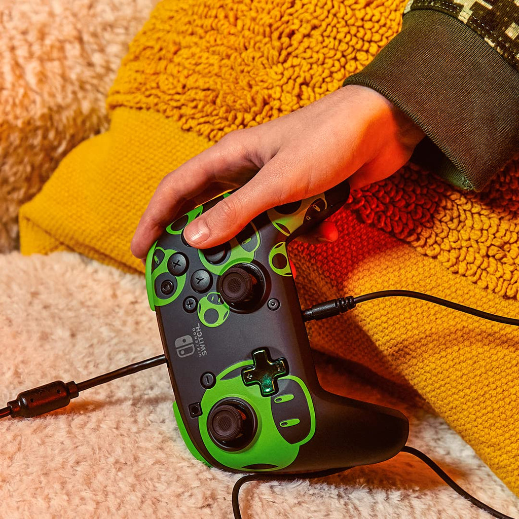 PDP Rematch Wired Gaming Controller: 1-Up Mushroom, Nintendo Switch 2, Lite | Switch Licensed, OLED, Glow-in-the-Dark Design, Audio Controls, 2 Mappable Back Buttons, Gamepad, Super Mario 1-Up Mushroom