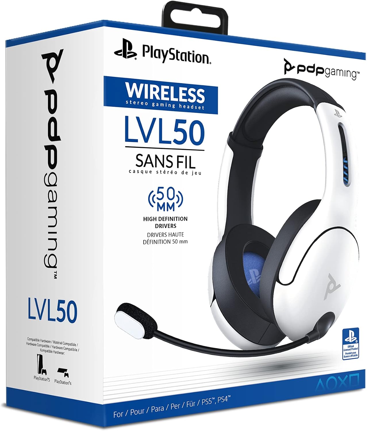 PDP LVL50 Wireless Stereo Gaming Headset. Officially Licensed by Sony PlayStation 5. PS5/PS4/PS3/PC. Lightweight Durable 40 Foot Connection. Noise-canceling Flip-to-Mute Mic. White