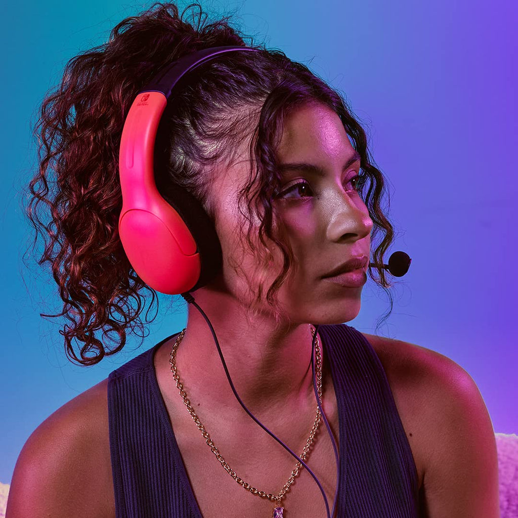 PDP Gaming LVL40 Airlite Stereo Headset for Nintendo Switch/Lite/OLED - Wired Power Noise Cancelling Microphone. Lightweight Soft Comfort On Ear Headphones (Mario Neon - Red & Blue)