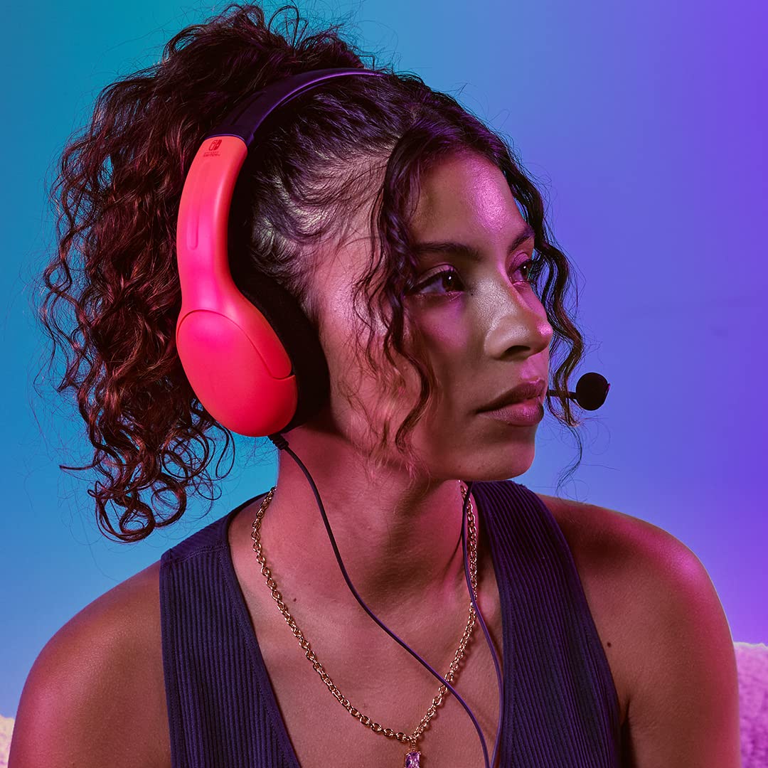 PDP Gaming LVL40 Airlite Stereo Headset for Nintendo Switch/Lite/OLED - Wired Power Noise Cancelling Microphone. Lightweight Soft Comfort On Ear Headphones (Mario Neon - Red & Blue)