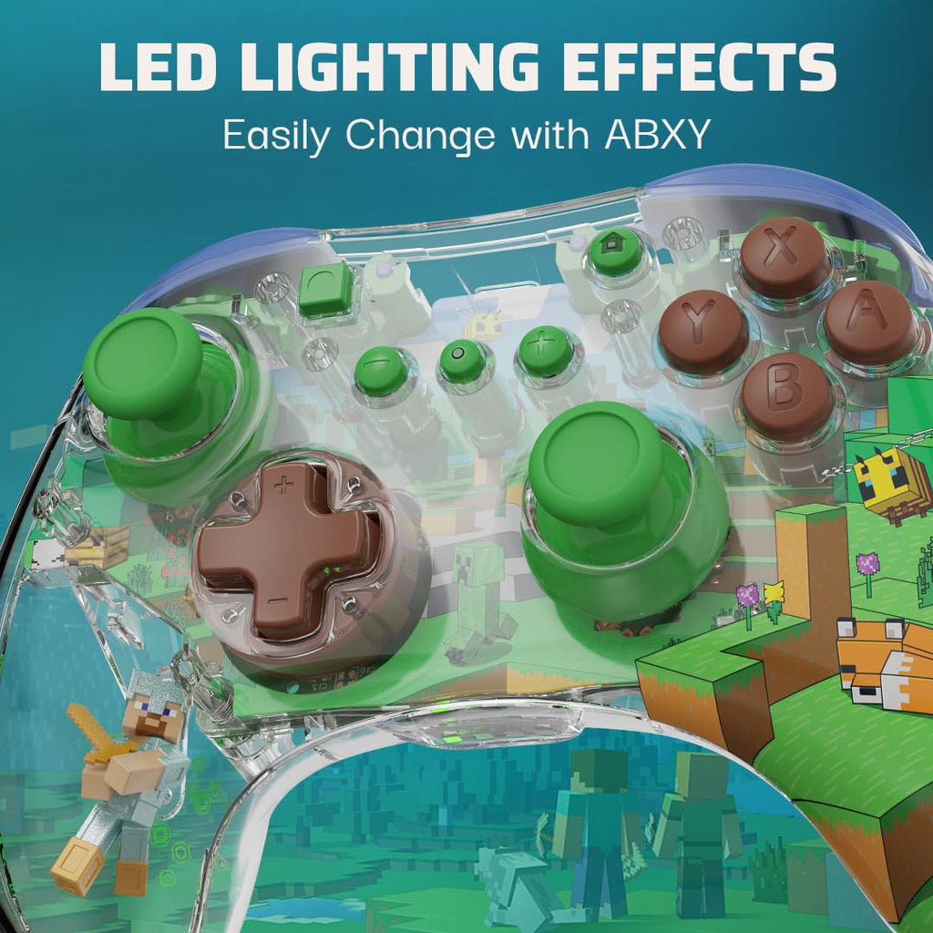 PDP REALMz Wireless Controller: Minecraft Steve for Nintendo Switch 2 | Licensed for Nintendo & SEGA, Customizable LED Lighting, 40-Hr Battery, Motion Controls, Forest Biome Theme