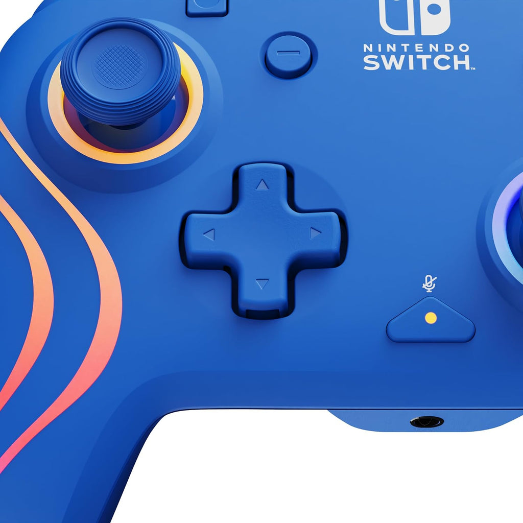 PDP Afterglow Wave Wired RGB Gaming Controller for Nintendo Switch 2. Lite | Also works with Switch OLED. RGB LED Lighting. 2 Mappable Back Buttons. Audio Controls. Headset Jack. Motion Controls. Blue