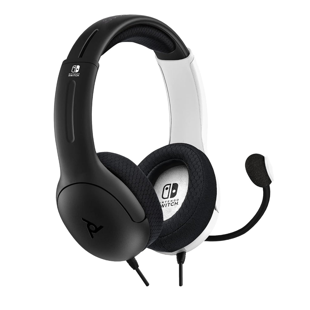 PDP Gaming AIRLITE Stereo Headset with Mic for Nintendo Switch/Switch Lite/OLED - Wired Power Noise Cancelling Microphone. Lightweight. Soft Comfort On Ear Headphones (Black & White)