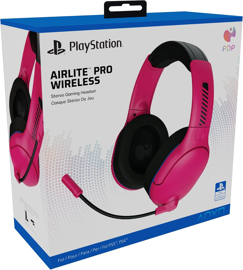 PDP AIRLITE Pro Wireless Stereo Gaming Headset. Officially Licensed by Sony PlayStation 5. PS5/PS4/PS3/PC. Lightweight Durable 40 Foot Connection. Noise-canceling Flip-to-Mute Mic. Cosmic Red