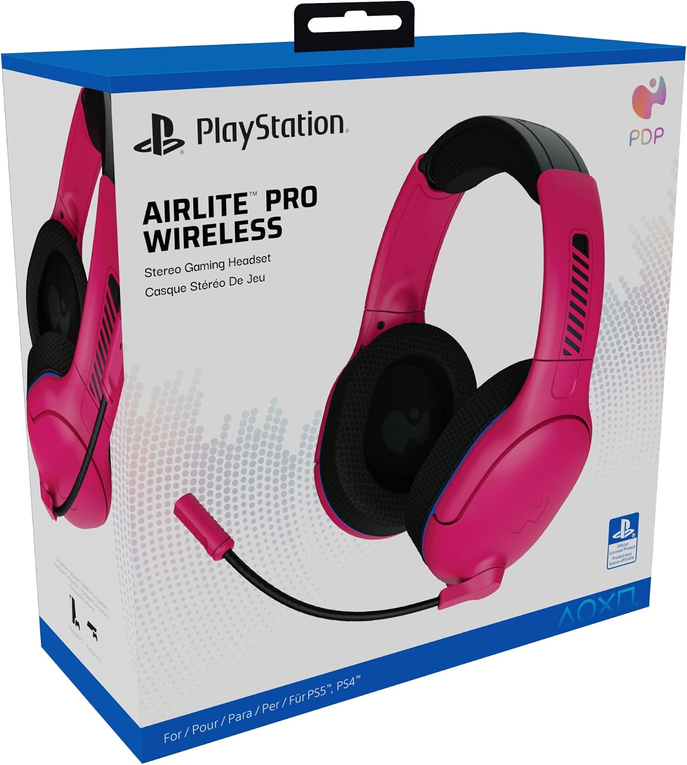 PDP AIRLITE Pro Wireless Stereo Gaming Headset. Officially Licensed by Sony PlayStation 5. PS5/PS4/PS3/PC. Lightweight Durable 40 Foot Connection. Noise-canceling Flip-to-Mute Mic. Cosmic Red