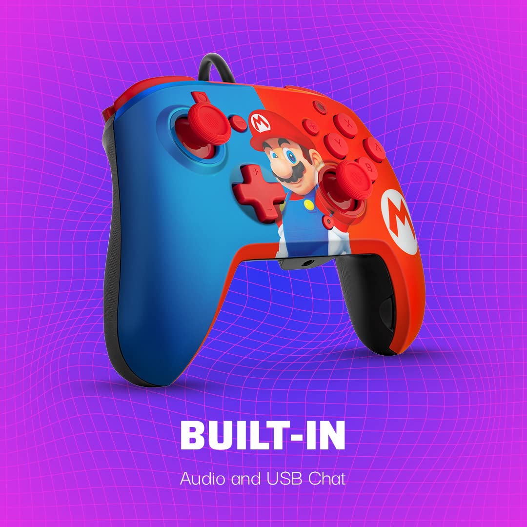 PDP REMATCH Enhanced Wired Power Nintendo Switch Pro Controller. Officially Licensed Switch Lite/OLED Compatible Gamepad. Customizable Programmable Buttons. Super Mario Power Pose (Red & Blue)
