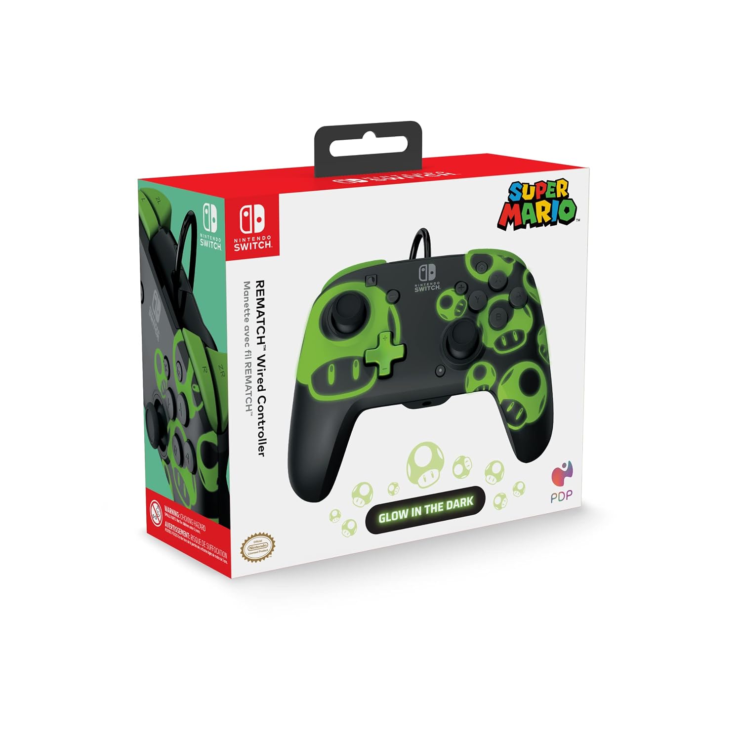 PDP Rematch Wired Gaming Controller: 1-Up Mushroom, Nintendo Switch 2, Lite | Switch Licensed, OLED, Glow-in-the-Dark Design, Audio Controls, 2 Mappable Back Buttons, Gamepad, Super Mario 1-Up Mushroom