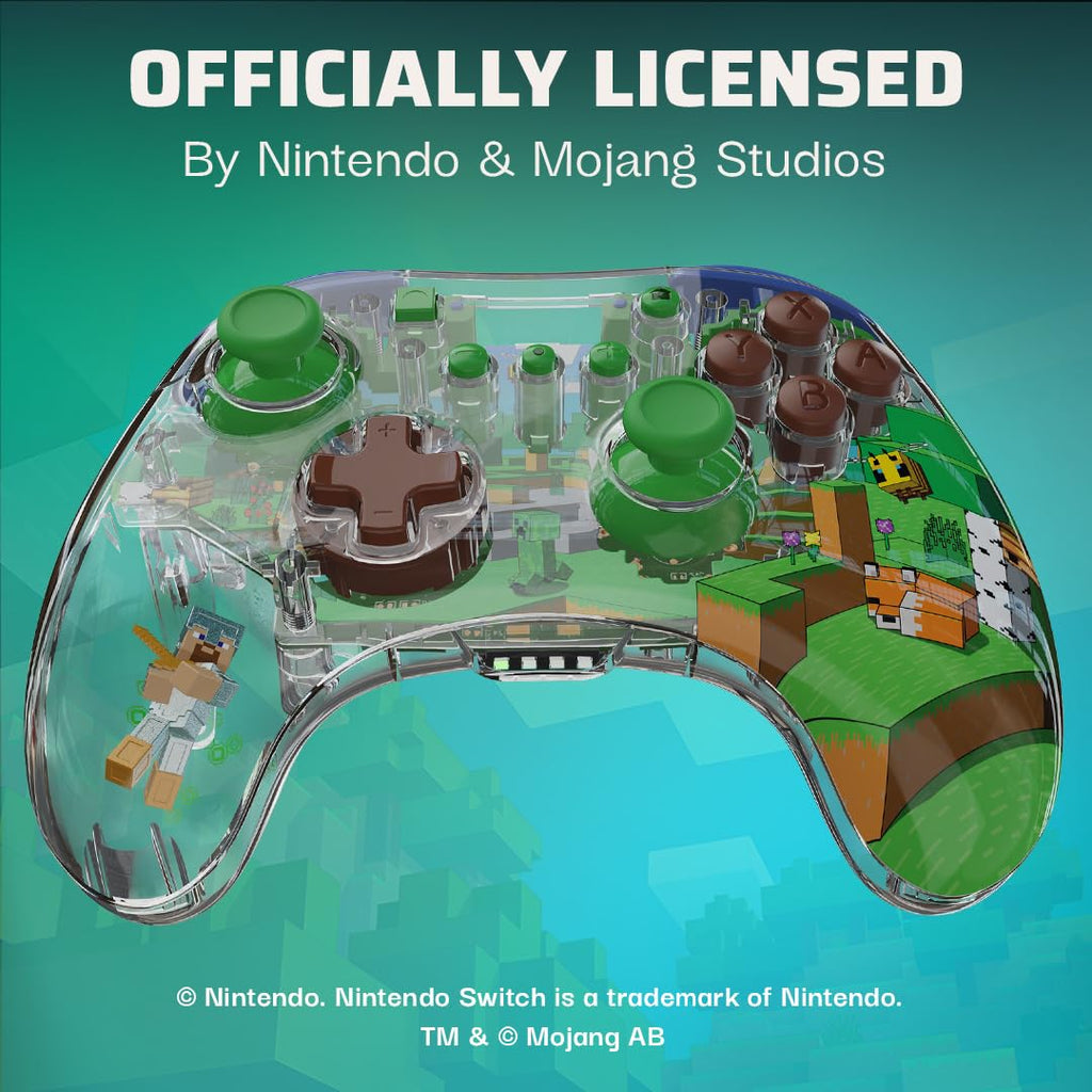 PDP REALMz Wireless Controller: Minecraft Steve for Nintendo Switch 2 | Licensed for Nintendo & SEGA, Customizable LED Lighting, 40-Hr Battery, Motion Controls, Forest Biome Theme